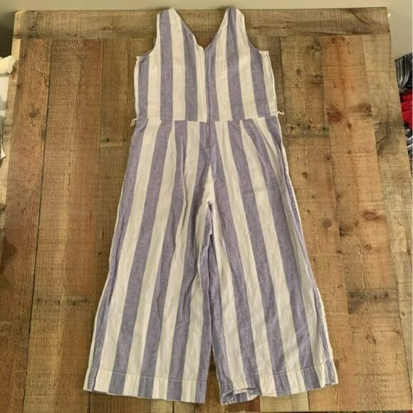 Beach lunch lounge womens tank cropped romper in blue and white striped -S - Picture 10 of 10